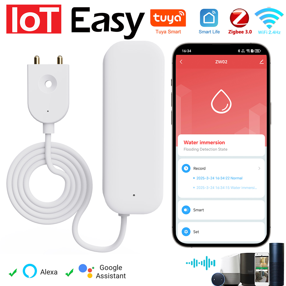 Smart Home Proxmox - Tuya WiFi ZigBee Sensore acqua Allarme